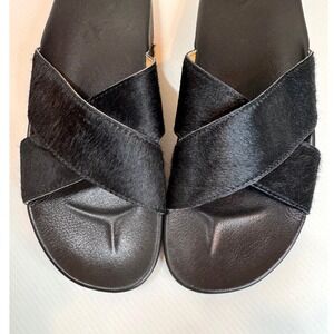 Olukai Kipea Oho Slide Sandals Women 8 Black Crisscross Calf Hair Leather Summer